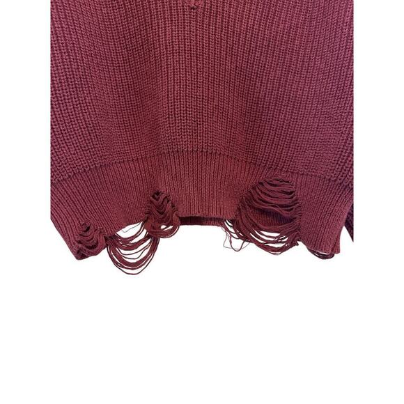 Forever 21 Cropped Distressed Maroon Sweater V Neck Size Small S - Picture 2 of 7